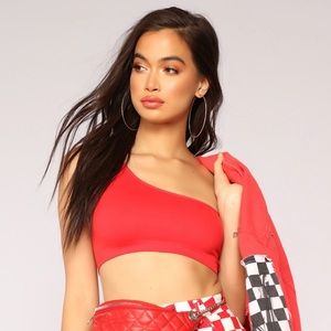 FASHION NOVA RED JORDAN ONE SHOULDER CROP TOP
